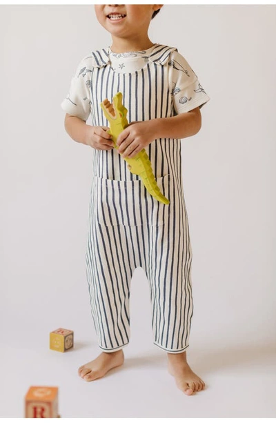 Shop Pehr Stripes Away Organic Cotton Overalls In Blue2