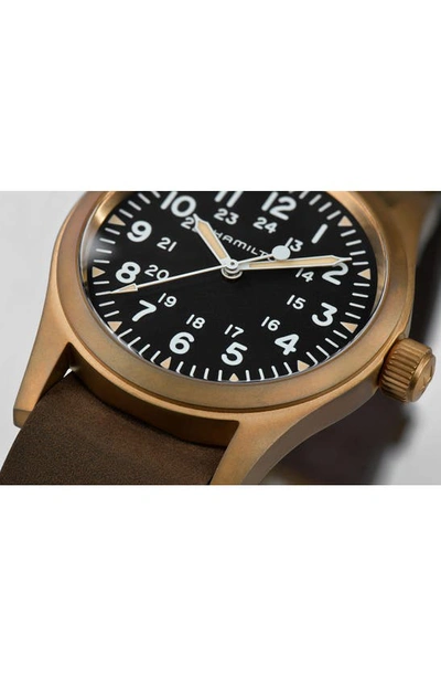 Shop Hamilton Khaki Field Mechanical Leather Strap Watch, 38mm In Brown