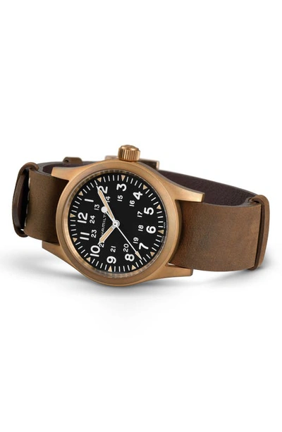 Shop Hamilton Khaki Field Mechanical Leather Strap Watch, 38mm In Brown