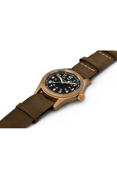 Hamilton Men's Swiss Mechanical Khaki Field Brown Leather Strap Watch 38mm In Brown