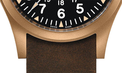 Shop Hamilton Khaki Field Mechanical Leather Strap Watch, 38mm In Brown