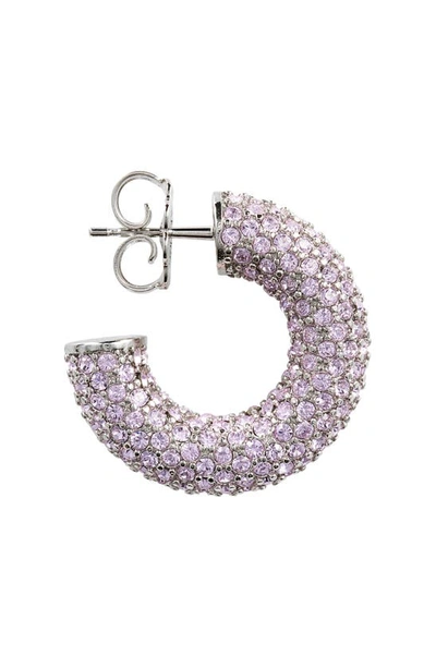 Shop Amina Muaddi Mini Cameron Hoop Earrings In Violet Crystals & Silver Base
