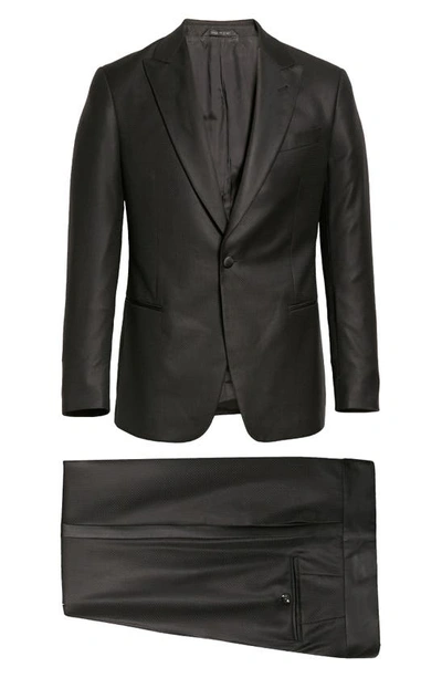 Shop Giorgio Armani Tonal Texture Wool & Silk Tuxedo In Solid Black