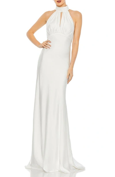 Ieena For Mac Duggal Keyhole Halter Empire Waist Gown In White | ModeSens