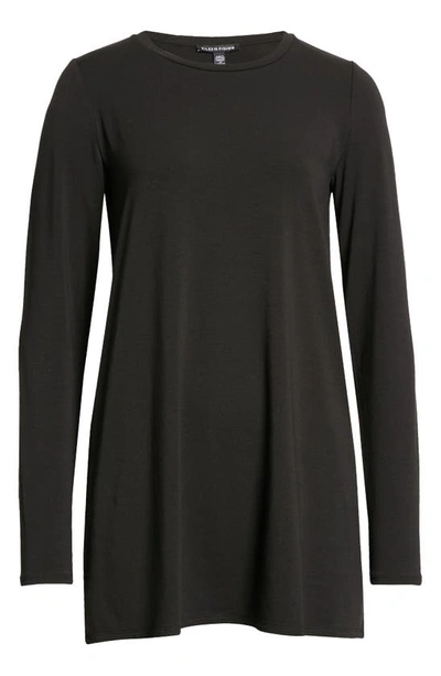 Shop Eileen Fisher Crewneck Long Sleeve Tunic Top In Black