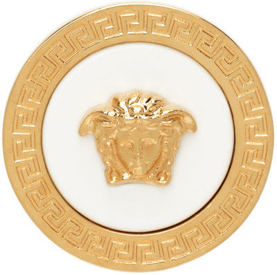 Shop Versace Gold & White Medusa Ring In 4j620 Oro Tribute-bi