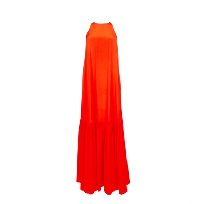 Shop Tibi Silk Crêpe De Chine Halter Dress In Orange