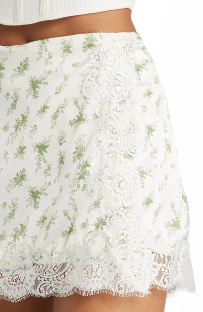 House Of Cb Floral Print Lace Trim Satin Miniskirt In Garden Print