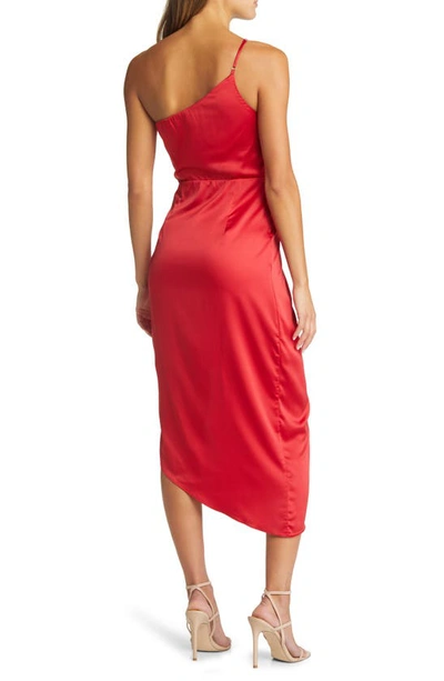 Shop Lulus Law Of Attraction On-shoulder Satin Cocktail Dress In Red