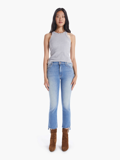 Shop Mother The Insider Crop Step Fray Shoot To Thrill Jeans In Blue