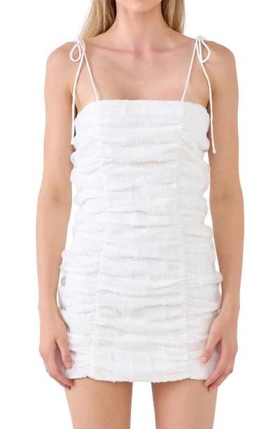 Endless Rose Tie Strap Shirred Mini Dress In White