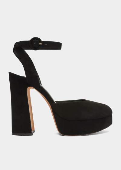 Shop Alexandre Birman Vita Suede Ankle-strap Platform Pumps In Black