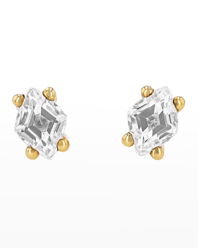 Shop Kalan By Suzanne Kalan Diamond-cut White Topaz Stud Earrings With Diamond Center In Yg