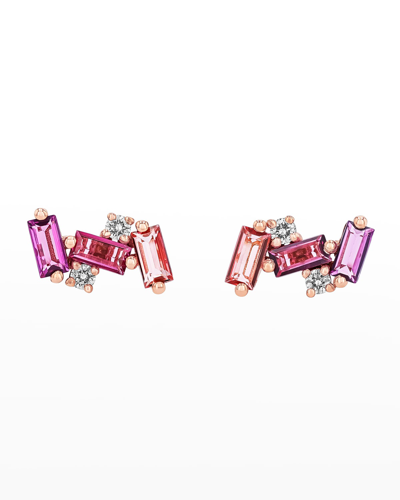Shop Kalan By Suzanne Kalan 14k Nola Pink Mix Stud Earrings W/ Diamonds In Rg