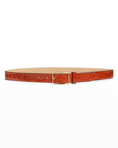 Shop Tory Burch T Monogram Patent Leather Belt In Spring Spice