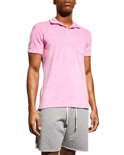 Shop Orlebar Brown Men's Solid Terry Toweling Polo Shirt In Candy
