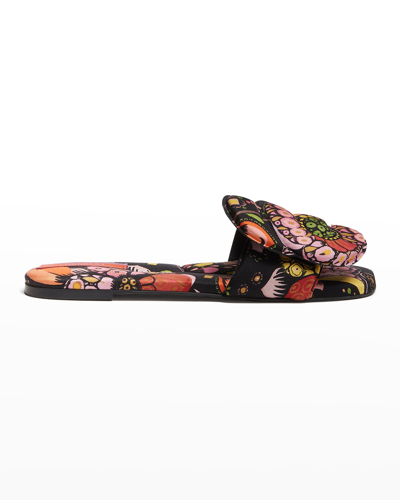 Shop La Doublej Jj Printed Flat Slide Sandals In Liberace Ciclamin
