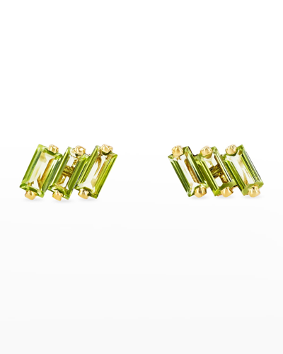 Shop Kalan By Suzanne Kalan 14k Gold Mini Stud Earrings With Green Envy Topaz, Peridot And Green Amethyst In Yg