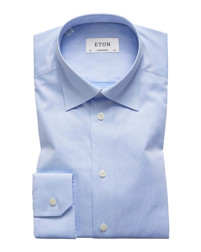 Shop Eton Men's Contemporary-fit Twill Dress Shirt With Hidden Button-down Collar In Light Blue