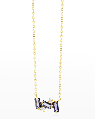 Shop Kalan By Suzanne Kalan 14k Yellow Gold Mini Bar Necklace, Iolite In Yg