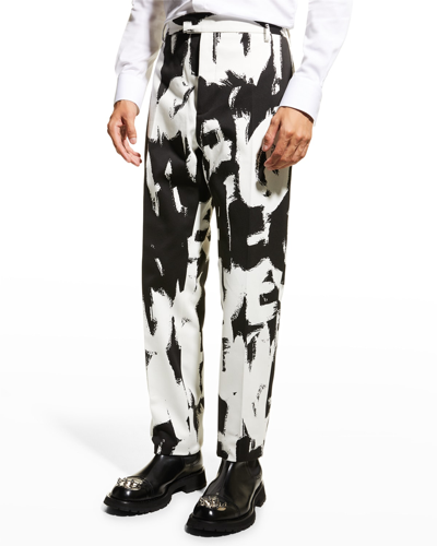 Shop Alexander Mcqueen Men's Graffiti Suit Trousers In White Blac