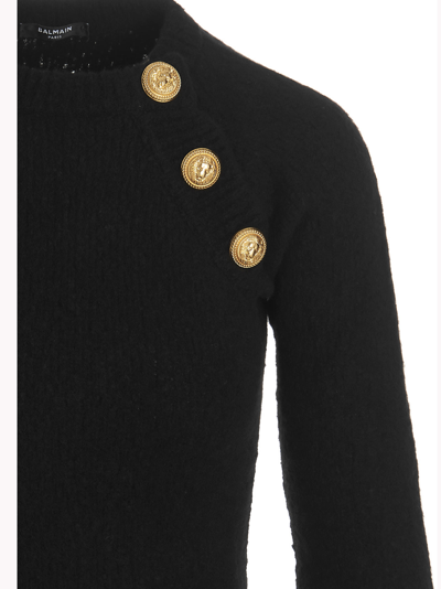 Shop Balmain Logo Button Sweater In Black