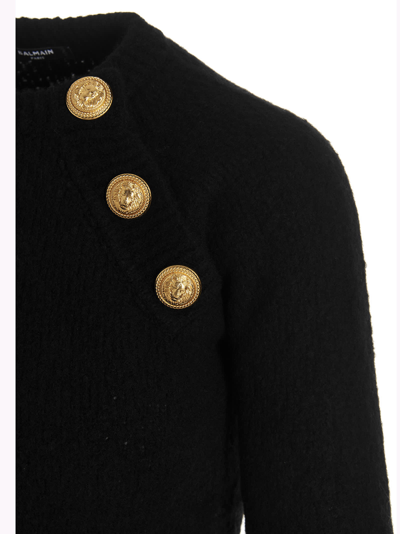 Shop Balmain Logo Button Sweater In Black