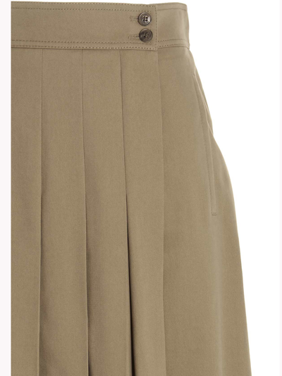 Shop Alberta Ferretti Gabardine Pleated Skirt In Beige