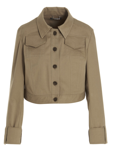 Shop Alberta Ferretti Gabardine Cropped Jacket In Beige