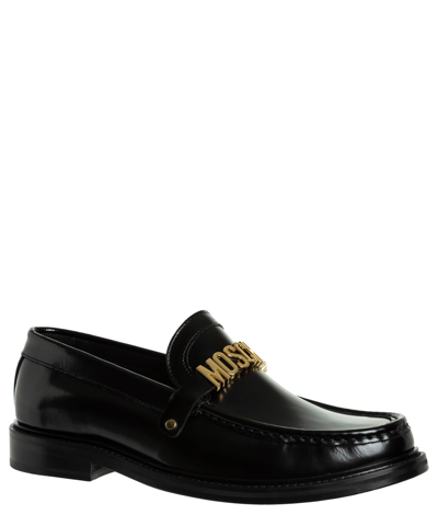 Shop Moschino Leather Loafers In Black