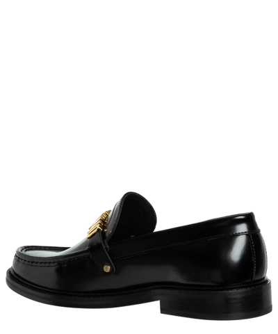 Shop Moschino Leather Loafers In Black