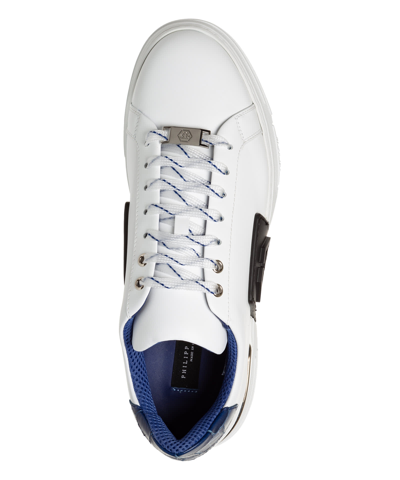 Shop Philipp Plein Hexagon Lo - Top Leather Sneakers In White - Middle Blue