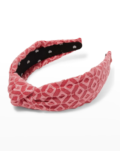 Shop Lele Sadoughi Knotted Mosaic Eyelet Headband In Pink
