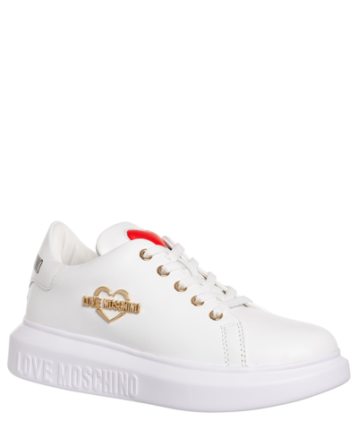 Shop Love Moschino Love Leather Sneakers In Whitr