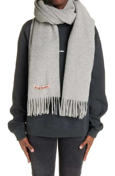 Acne Studios Canada Fringe Scarf In Light Grey Melange