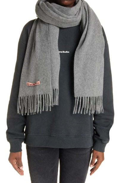Acne Studios Canada Fringe Scarf In Light Grey Melange