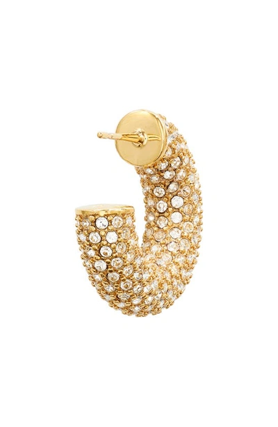 Shop Amina Muaddi Mini Cameron Hoop Earrings In White Crystals & Gold Base