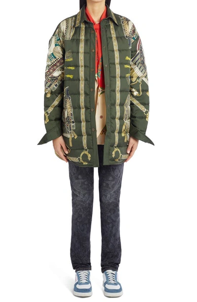Shop Etro Orion Oversize Quilted Silk Jacket In Green