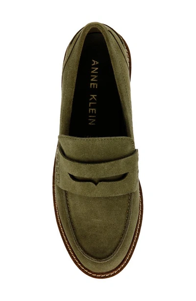 Anne Klein Elia Lug Sole Loafers In Olive