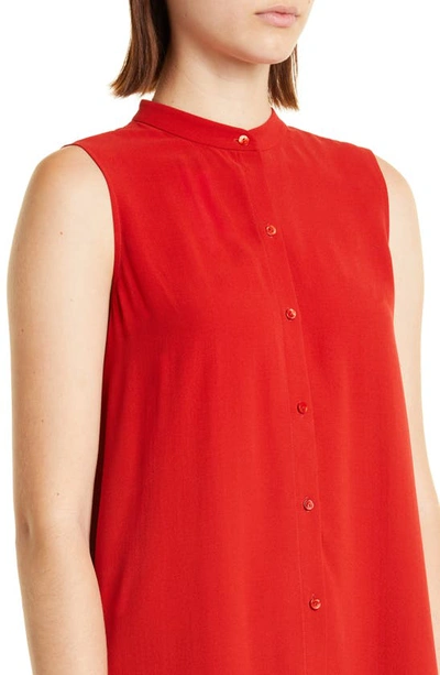 Shop Eileen Fisher Mandarin Collar Sleeveless Silk Blouse In Cinnabar