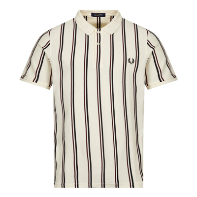 Shop Fred Perry Vertical Stripe Polo Shirt In Cream