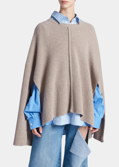 Shop Peter Do Button-sleeve Cashmere Cape Sweater In Sand