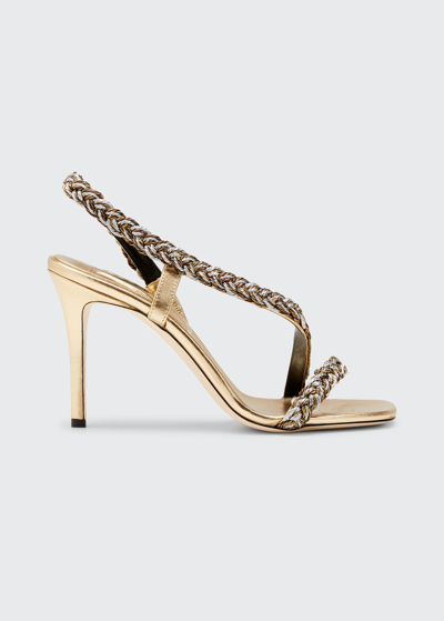Shop Serena Uziyel Ronda Metallic Braid Stiletto Sandals In Antique Gold