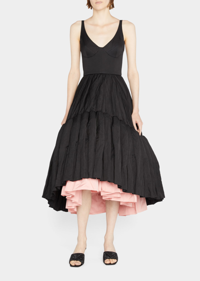 Shop Jason Wu Collection Tiered Ruffle Midi Dress In Black/ Salmon