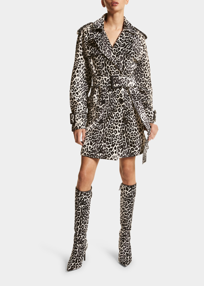 Shop Michael Kors Leopard Calf Hair Trench Coat In Black/whit
