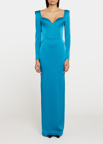 Shop Alex Perry Portrait Sweetheart-cup Column Gown In Teal