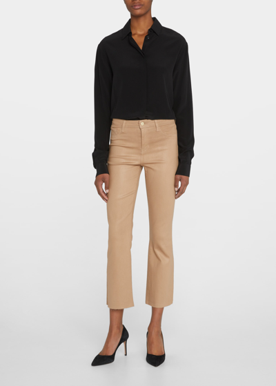 Shop L Agence Kendra High-rise Crop Flare Jeans In Midnight Coated