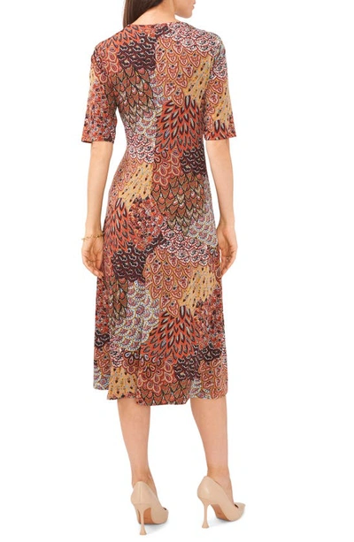 Chaus Mixed Print Faux Wrap Midi Dress In Spice Red