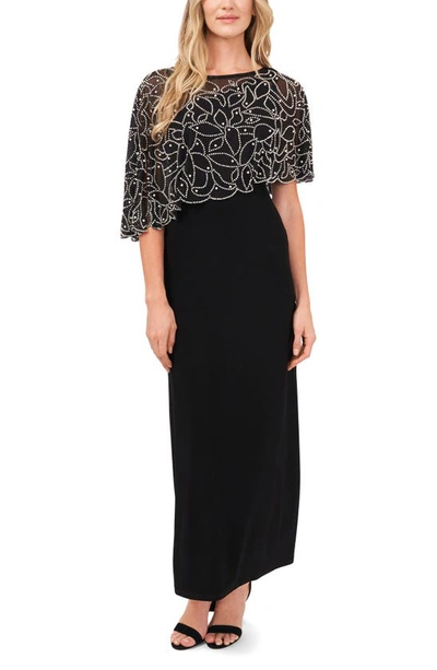 Shop Chaus Beaded Cape Overlay Gown In Black