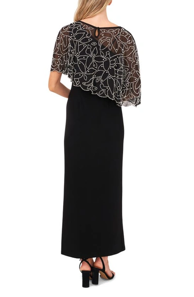 Shop Chaus Beaded Cape Overlay Gown In Black